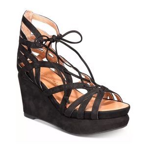 Gentle Souls Black Strappy Wedge Sandals